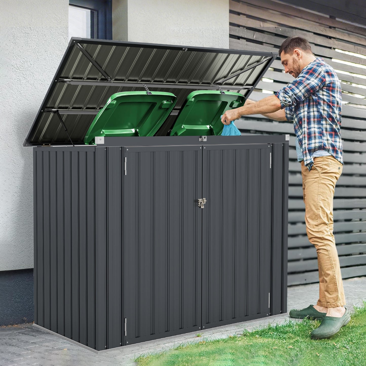 Outdoor Trash Can Storage Shed, Double Openings, Dark Gray Sheds & Outdoor Storage at Gallery Canada