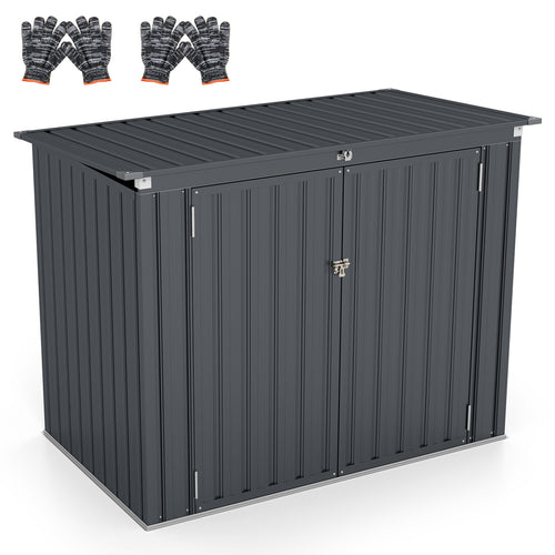Outdoor Trash Can Storage Shed, Double Openings, Dark Gray