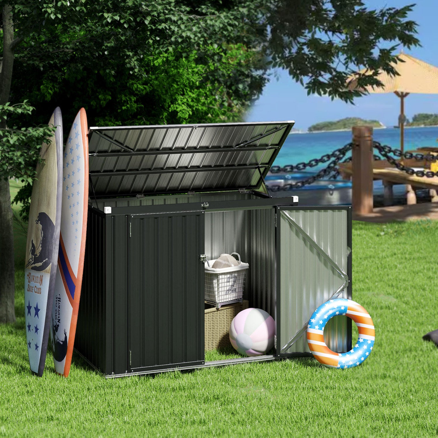 Outdoor Trash Can Storage Shed, Double Openings, Dark Gray Sheds & Outdoor Storage at Gallery Canada