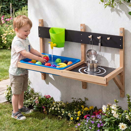 Outdoor Wall Mounted Mud Kitchen for Kids Ages 3+ Play Kitchen Sets Multi-color at Gallery Canada