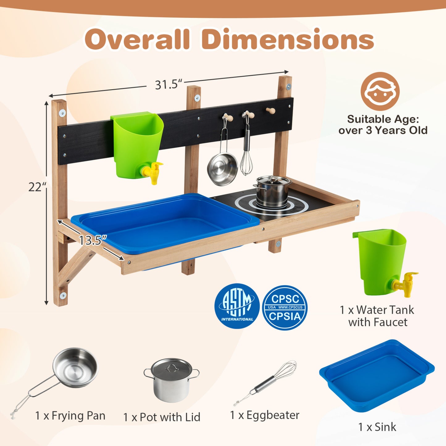 Outdoor Wall Mounted Mud Kitchen for Kids Ages 3+ Play Kitchen Sets at Gallery Canada
