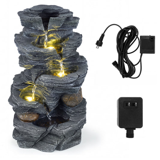 5-Tier Tabletop Cascading Rock Waterfall Fountain With LED Lights, Pump Outdoor Decor Gray at Gallery Canada
