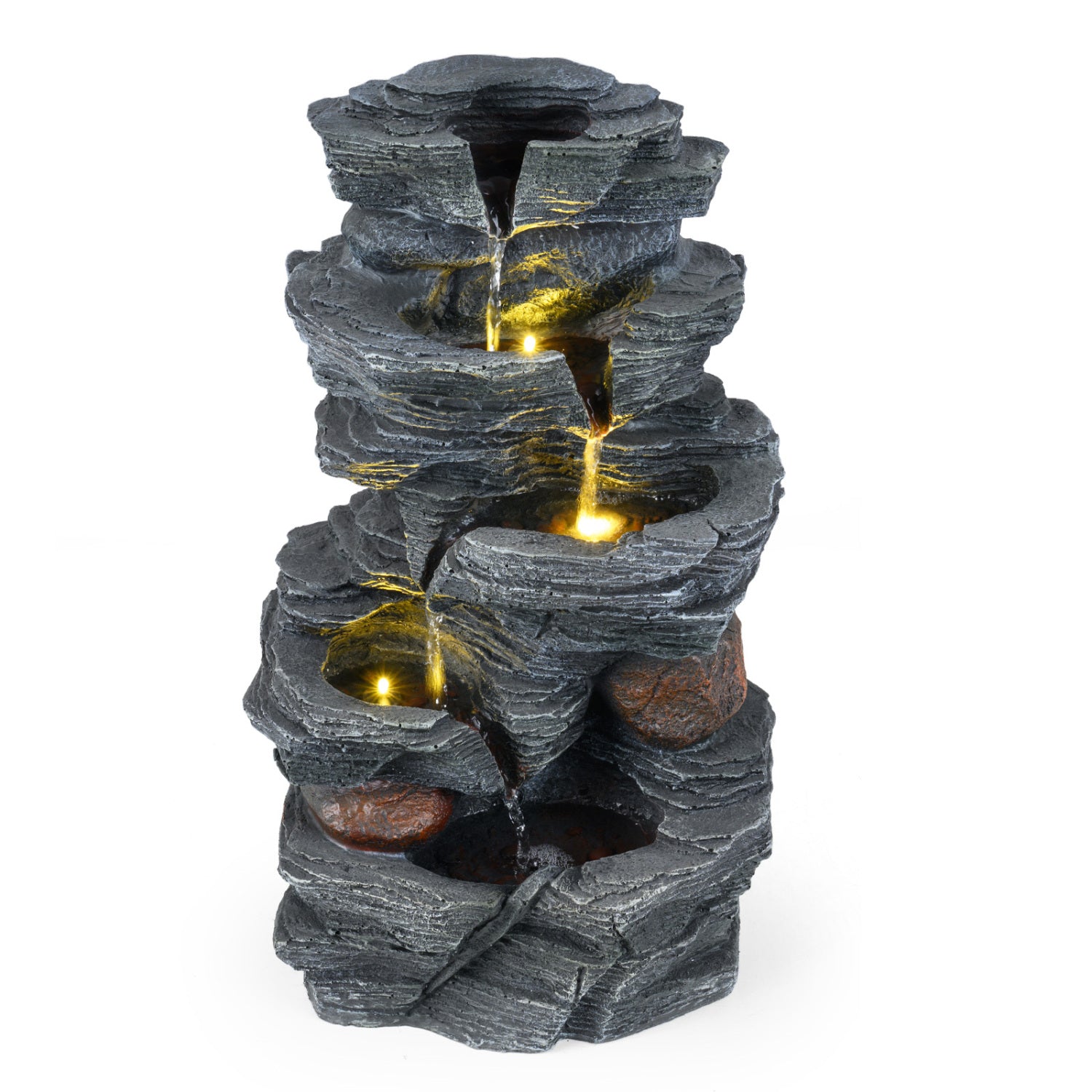 5-Tier Tabletop Cascading Rock Waterfall Fountain With LED Lights, Pump Outdoor Decor Gray at Gallery Canada