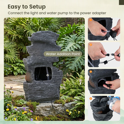 5-Tier Tabletop Cascading Rock Waterfall Fountain With LED Lights, Pump Outdoor Decor at Gallery Canada