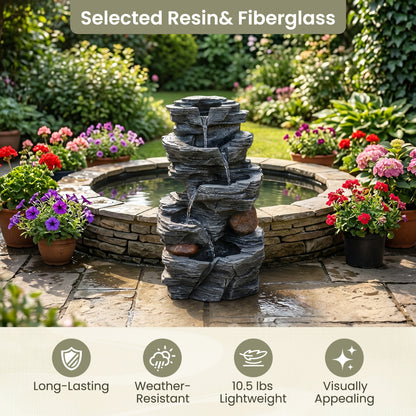 5-Tier Tabletop Cascading Rock Waterfall Fountain With LED Lights, Pump Outdoor Decor at Gallery Canada