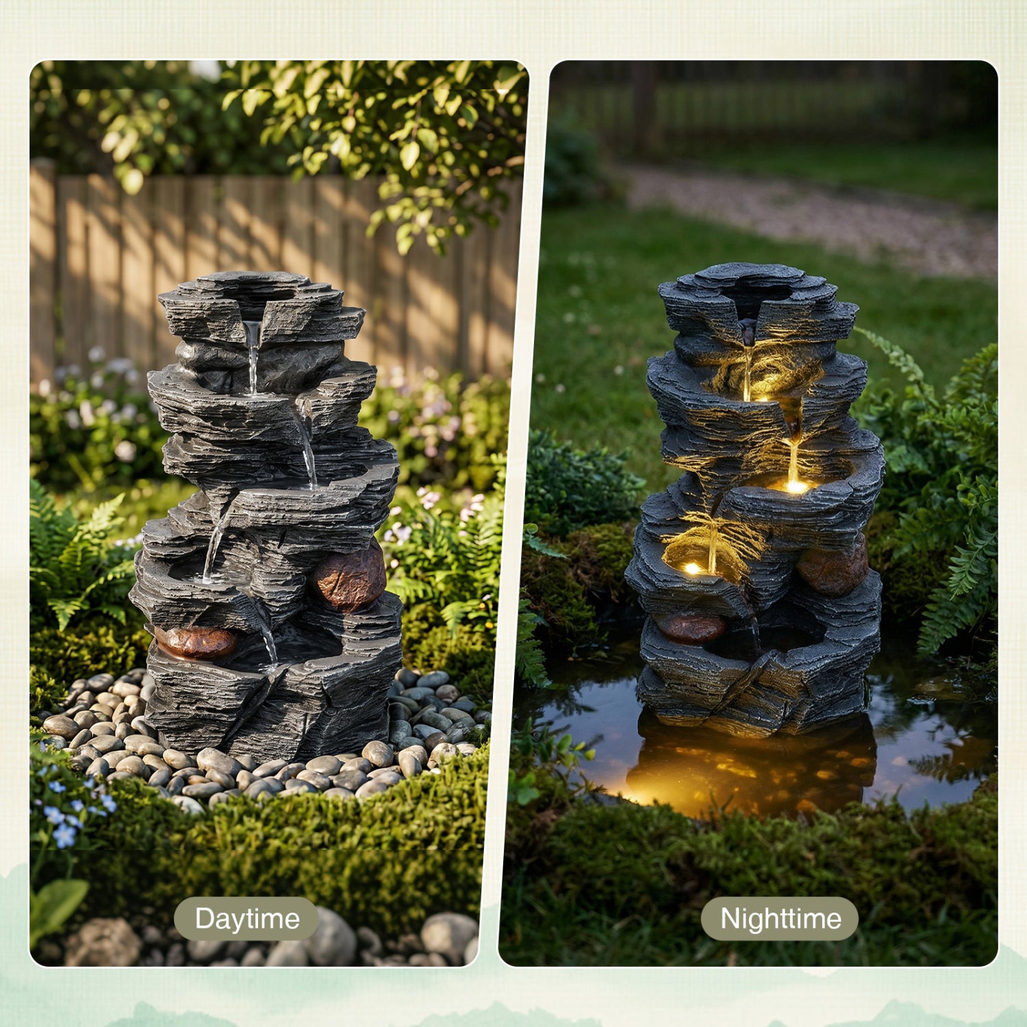 5-Tier Tabletop Cascading Rock Waterfall Fountain With LED Lights, Pump Outdoor Decor at Gallery Canada
