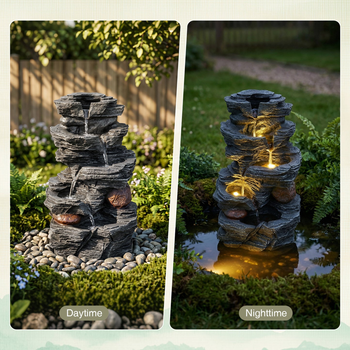 5-Tier Tabletop Cascading Rock Waterfall Fountain With LED Lights, Pump Outdoor Decor at Gallery Canada