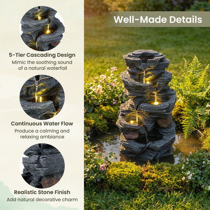 5-Tier Tabletop Cascading Rock Waterfall Fountain With LED Lights, Pump Outdoor Decor at Gallery Canada