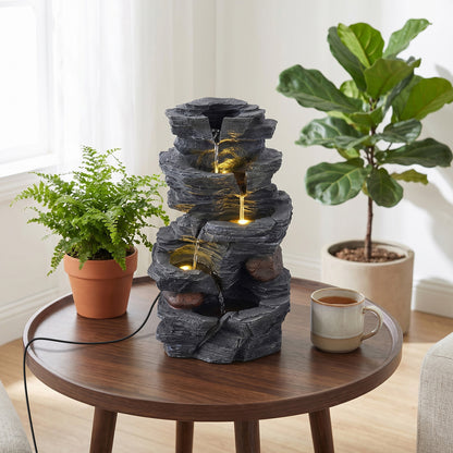 5-Tier Tabletop Cascading Rock Waterfall Fountain With LED Lights, Pump Outdoor Decor at Gallery Canada