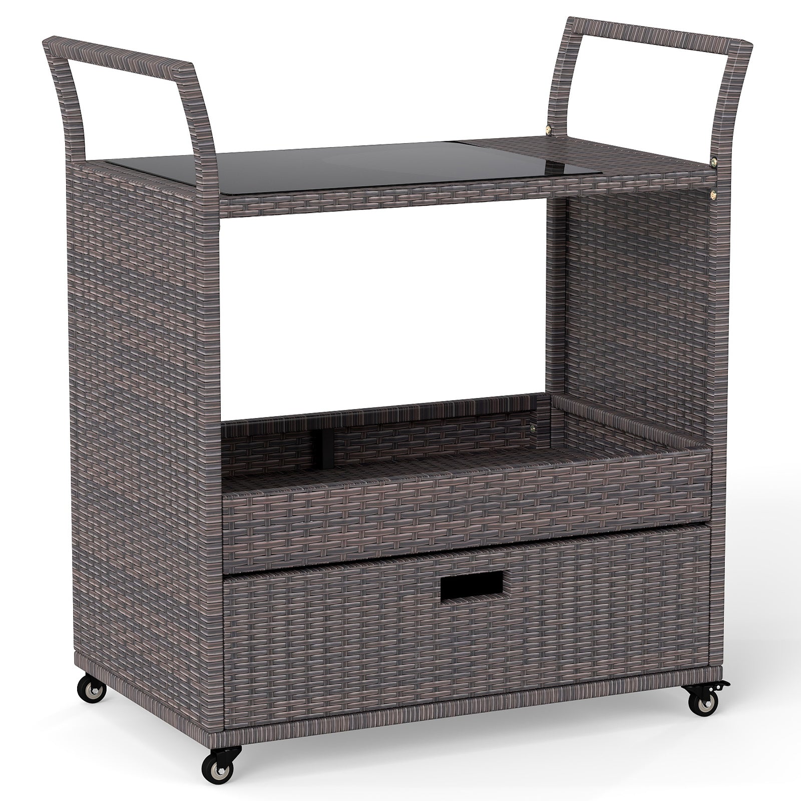 Outdoor Wicker Bar Cart Table with Tempered Glass Top Kitchen Islands & Carts Options at Gallery Canada