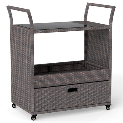 Outdoor Wicker Bar Cart Table with Tempered Glass Top Kitchen Islands & Carts Options at Gallery Canada