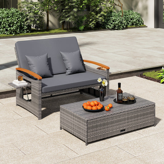 Outdoor Wicker Daybed with Folding Panels and Storage Ottoman-Mix Gray, Mix Grey-grey