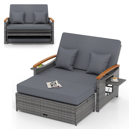 Outdoor Wicker Daybed with Folding Panels and Storage Ottoman-Mix Gray, Mix Grey-grey