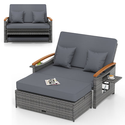 Outdoor Wicker Daybed with Folding Panels and Storage Ottoman-Mix Gray, Mix Grey-grey Outdoor Seating & Patio Chairs Mix Grey-grey at Gallery Canada