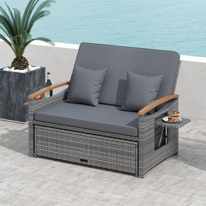 Outdoor Wicker Daybed with Folding Panels and Storage Ottoman-Mix Gray, Mix Grey-grey