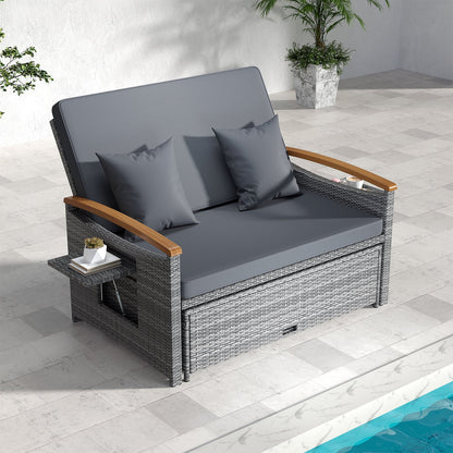 Outdoor Wicker Daybed with Folding Panels and Storage Ottoman-Mix Gray, Mix Grey-grey
