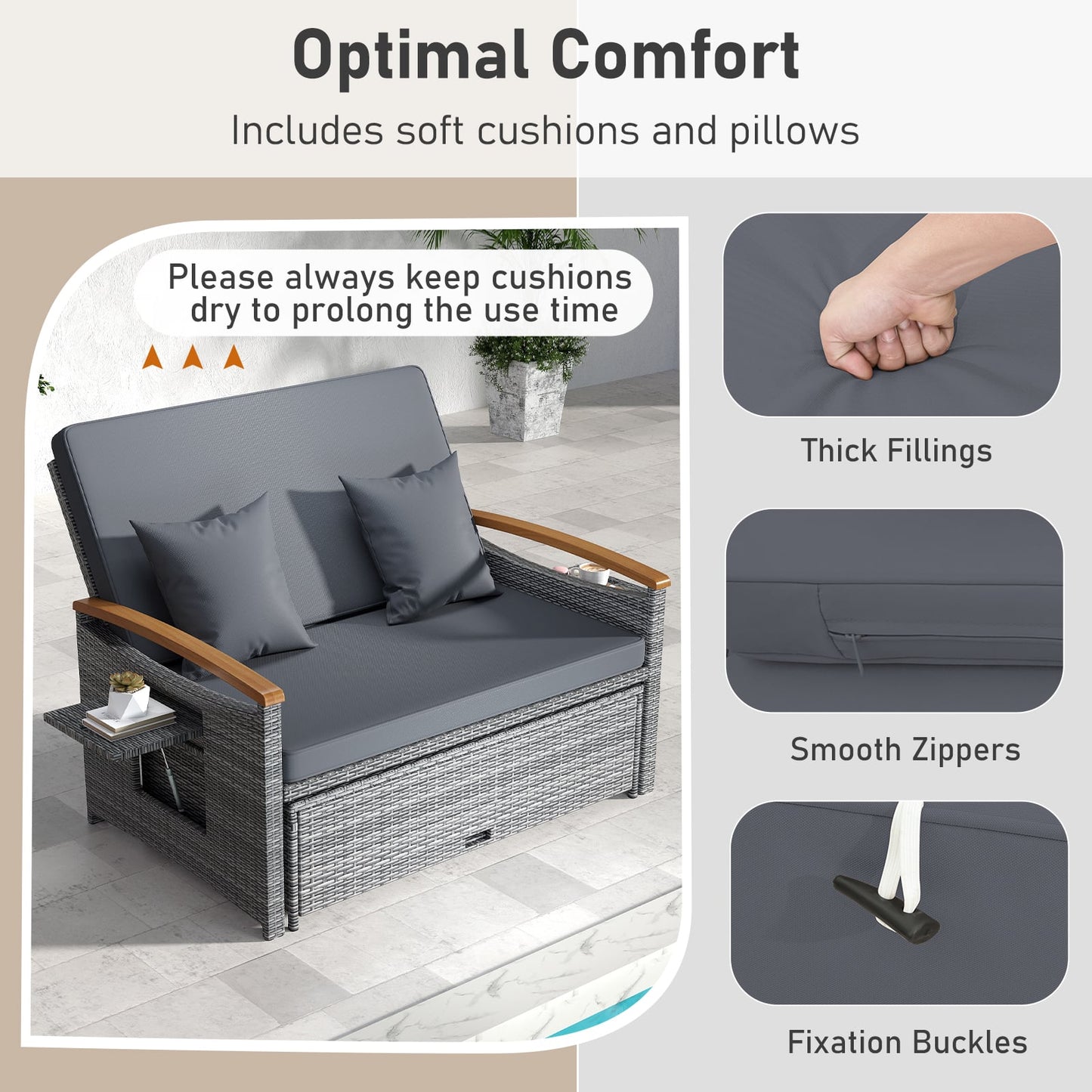 Outdoor Wicker Daybed with Folding Panels and Storage Ottoman-Mix Gray, Mix Grey-grey