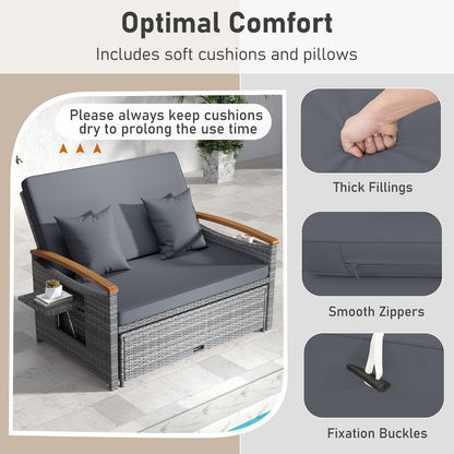 Outdoor Wicker Daybed with Folding Panels and Storage Ottoman-Mix Gray, Mix Grey-grey