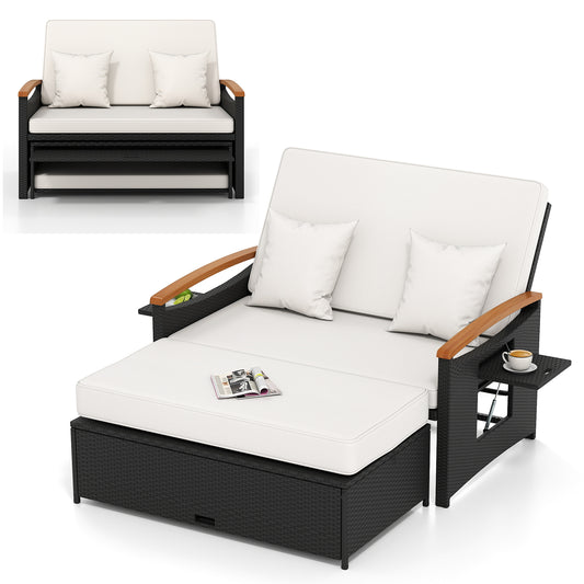 Outdoor Wicker Daybed with Folding Panels and Storage Ottoman, White