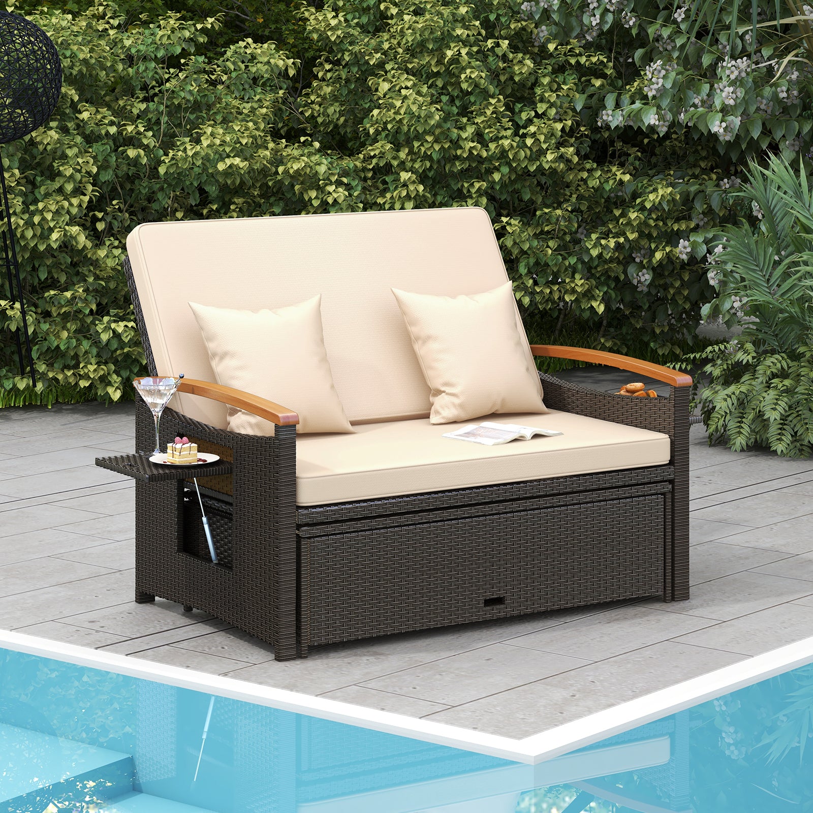 Outdoor Wicker Daybed With Folding Panels, Storage Ottoman, Beige Outdoor Seating & Patio Chairs at Gallery Canada