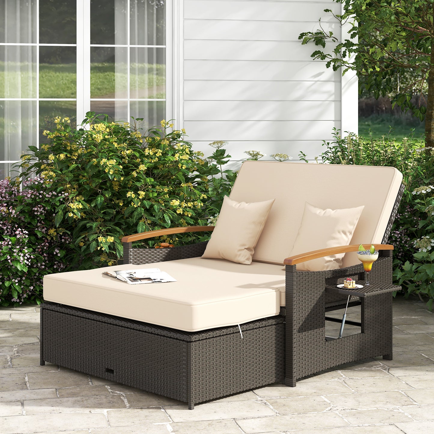 Outdoor Wicker Daybed With Folding Panels, Storage Ottoman, Beige Outdoor Seating & Patio Chairs at Gallery Canada
