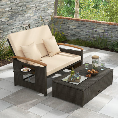 Outdoor Wicker Daybed With Folding Panels, Storage Ottoman, Beige Outdoor Seating & Patio Chairs at Gallery Canada