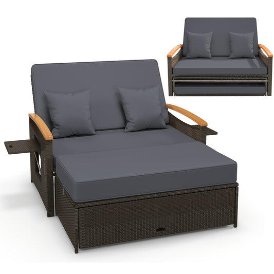 Outdoor Wicker Daybed With Folding Panels, Storage Ottoman, Gray Outdoor Seating & Patio Chairs Gray at Gallery Canada