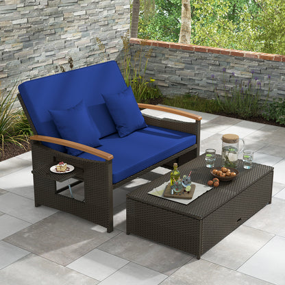 Outdoor Wicker Daybed With Folding Panels, Storage Ottoman, Navy Outdoor Seating & Patio Chairs at Gallery Canada