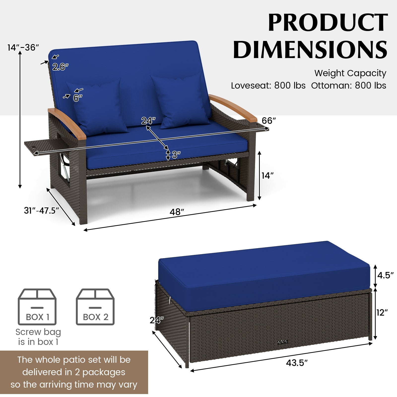 Outdoor Wicker Daybed With Folding Panels, Storage Ottoman, Navy Outdoor Seating & Patio Chairs at Gallery Canada