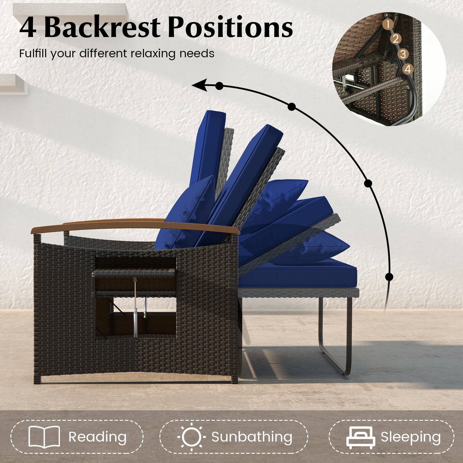 Outdoor Wicker Daybed With Folding Panels, Storage Ottoman, Navy Outdoor Seating & Patio Chairs at Gallery Canada