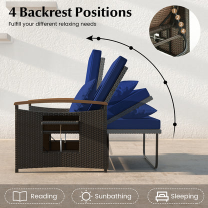 Outdoor Wicker Daybed With Folding Panels, Storage Ottoman, Navy Outdoor Seating & Patio Chairs at Gallery Canada