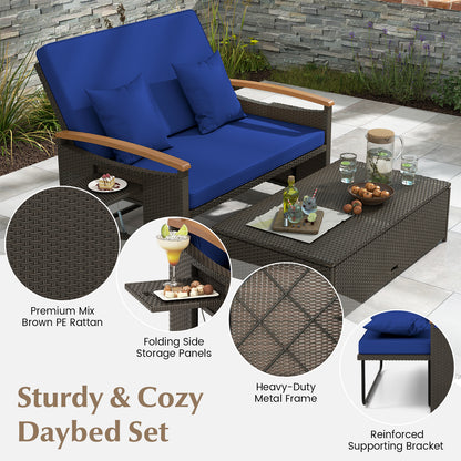 Outdoor Wicker Daybed With Folding Panels, Storage Ottoman, Navy Outdoor Seating & Patio Chairs at Gallery Canada