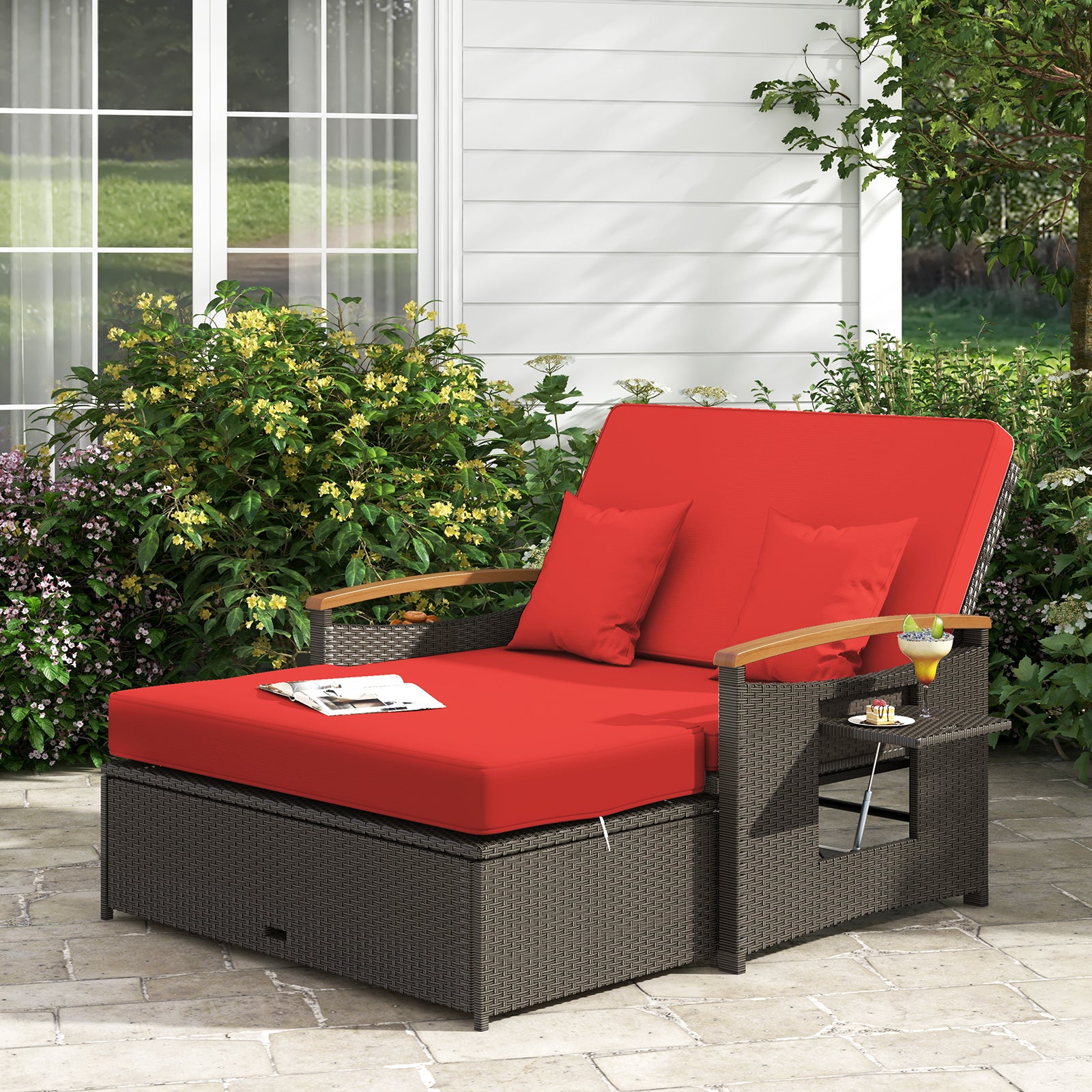 Outdoor Wicker Daybed With Folding Panels, Storage Ottoman, Red Outdoor Seating & Patio Chairs at Gallery Canada