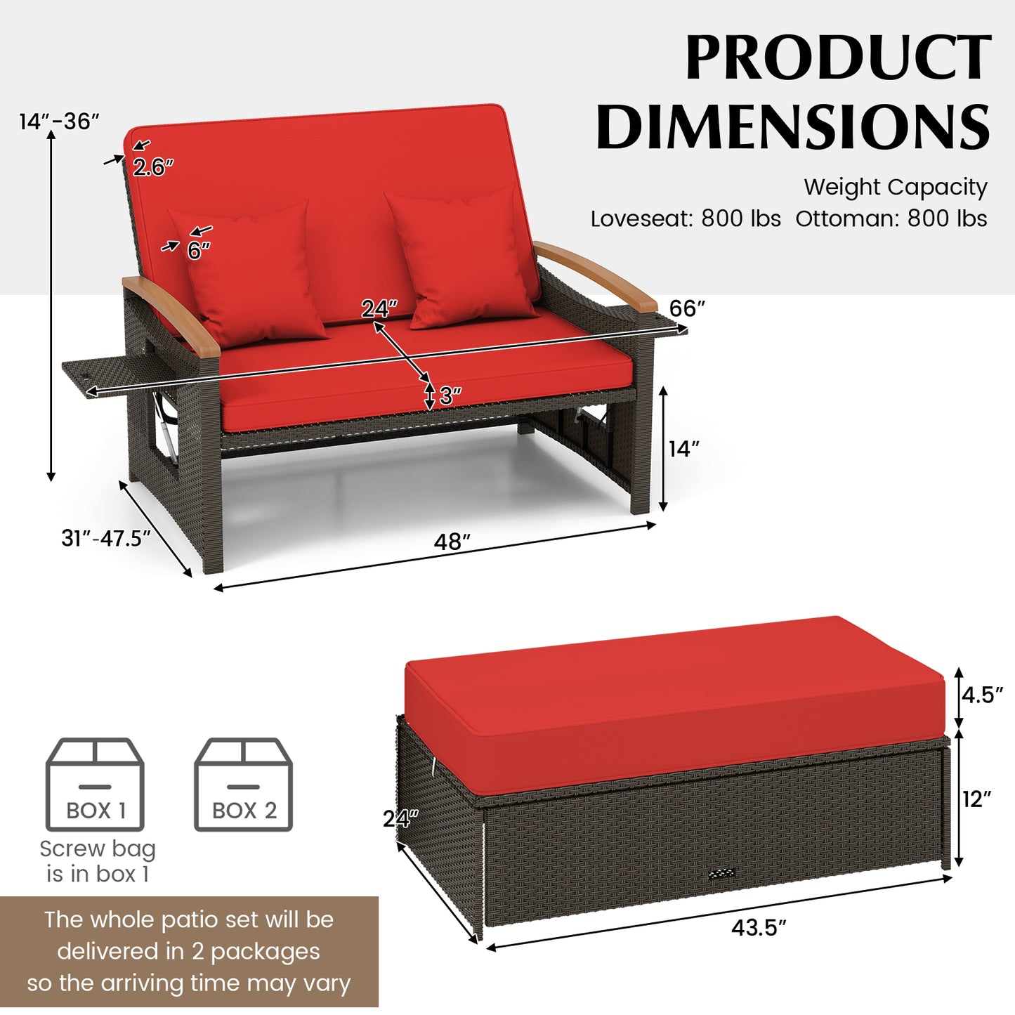 Outdoor Wicker Daybed With Folding Panels, Storage Ottoman, Red Outdoor Seating & Patio Chairs at Gallery Canada
