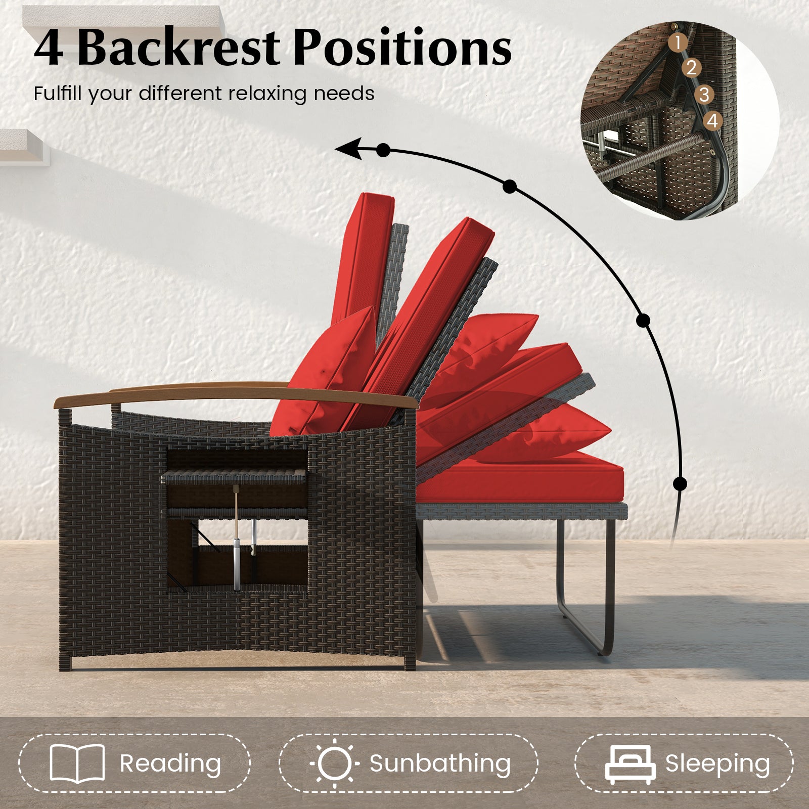 Outdoor Wicker Daybed With Folding Panels, Storage Ottoman, Red Outdoor Seating & Patio Chairs at Gallery Canada