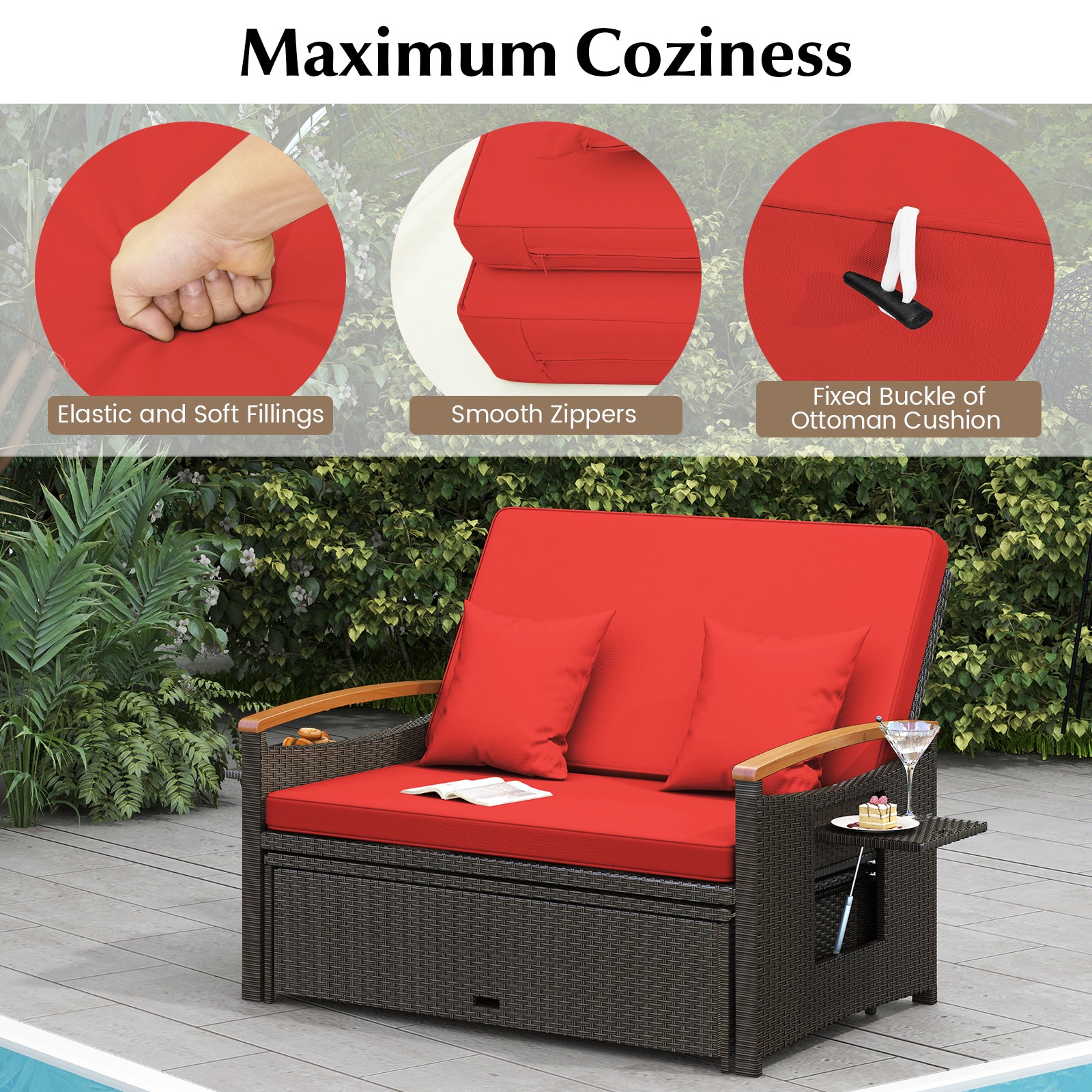 Outdoor Wicker Daybed With Folding Panels, Storage Ottoman, Red Outdoor Seating & Patio Chairs at Gallery Canada