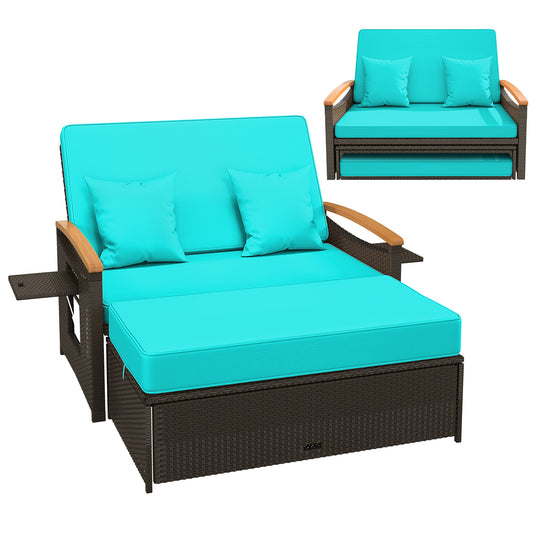 Outdoor Wicker Daybed With Folding Panels, Storage Ottoman, Green Outdoor Seating & Patio Chairs Green at Gallery Canada
