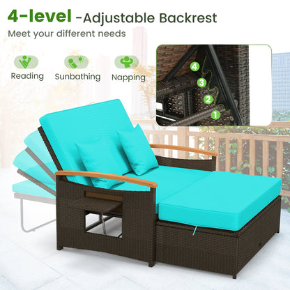 Lit de jour en osier d'extérieur avec panneaux rabattables, pouf de rangement, vert