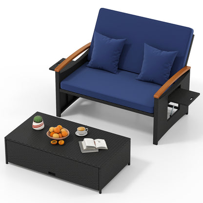 Outdoor Wicker Daybed with Folding Panels and Storage Ottoman, Dark Blue Outdoor Seating & Patio Chairs Dark Blue at Gallery Canada