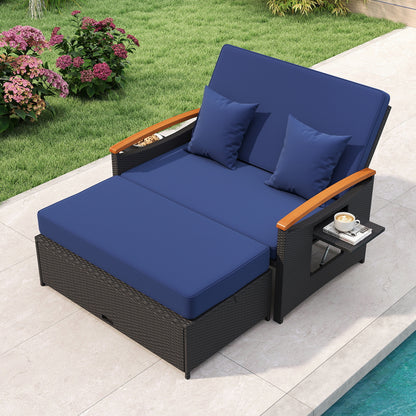 Outdoor Wicker Daybed with Folding Panels and Storage Ottoman, Dark Blue Outdoor Seating & Patio Chairs at Gallery Canada