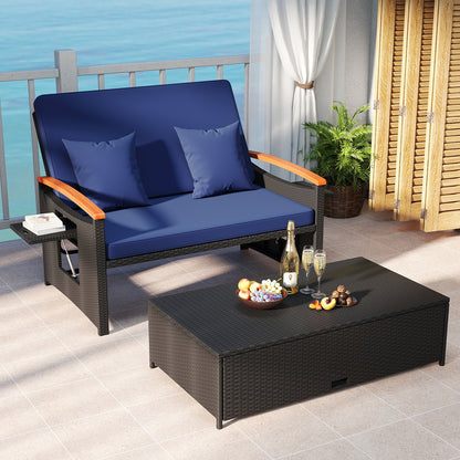 Outdoor Wicker Daybed with Folding Panels and Storage Ottoman, Dark Blue Outdoor Seating & Patio Chairs at Gallery Canada