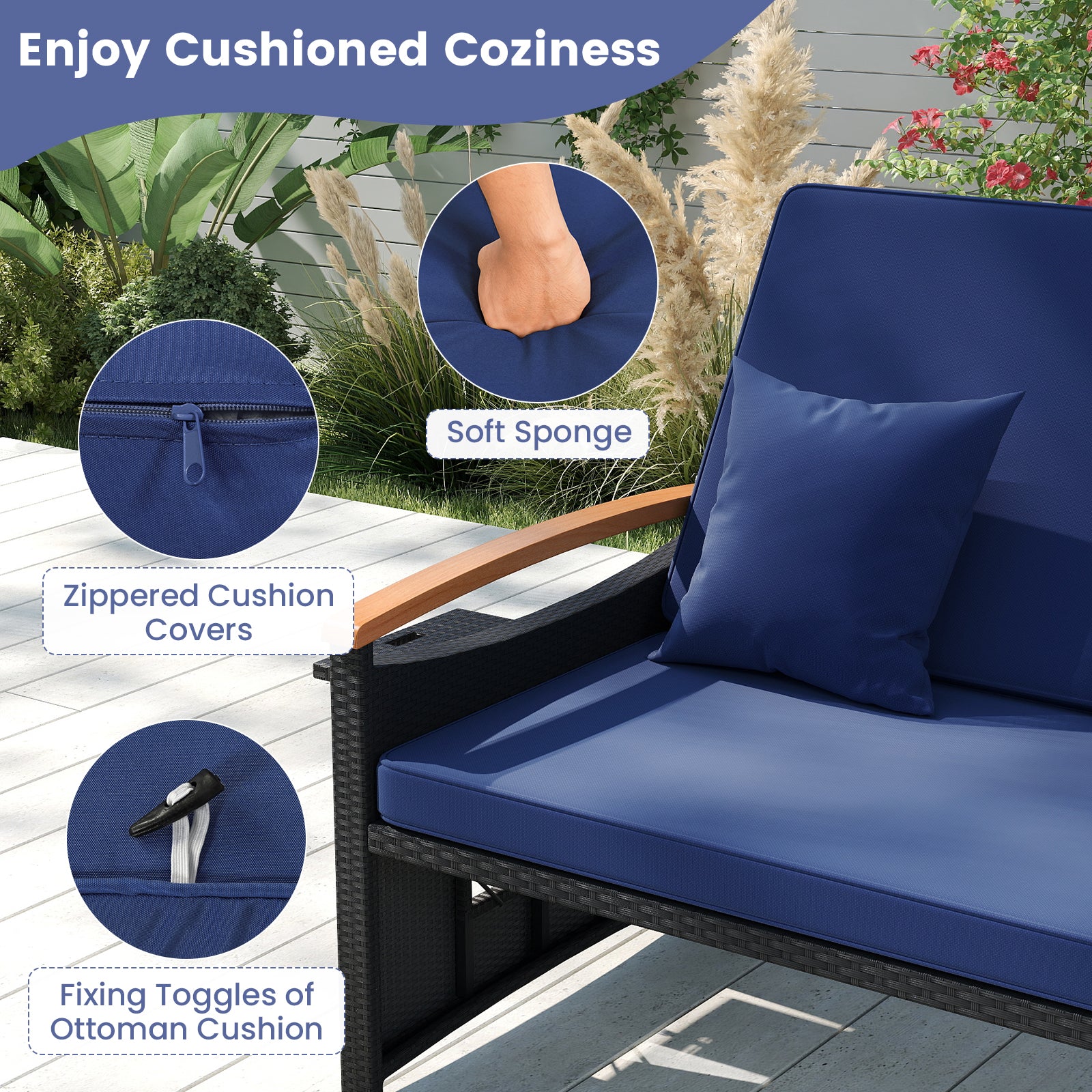 Outdoor Wicker Daybed with Folding Panels and Storage Ottoman, Dark Blue Outdoor Seating & Patio Chairs at Gallery Canada