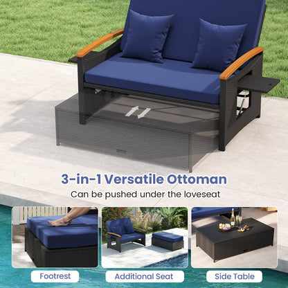 Outdoor Wicker Daybed with Folding Panels and Storage Ottoman, Dark Blue Outdoor Seating & Patio Chairs at Gallery Canada