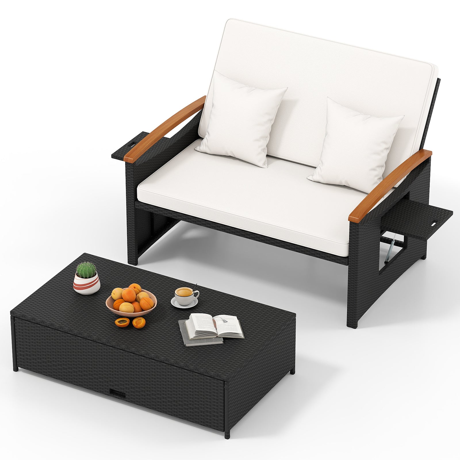 Outdoor Wicker Daybed with Folding Panels and Storage Ottoman, White Outdoor Seating & Patio Chairs at Gallery Canada