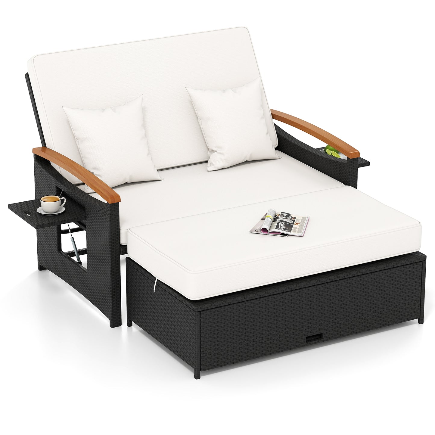 Outdoor Wicker Daybed with Folding Panels and Storage Ottoman, White Outdoor Seating & Patio Chairs at Gallery Canada