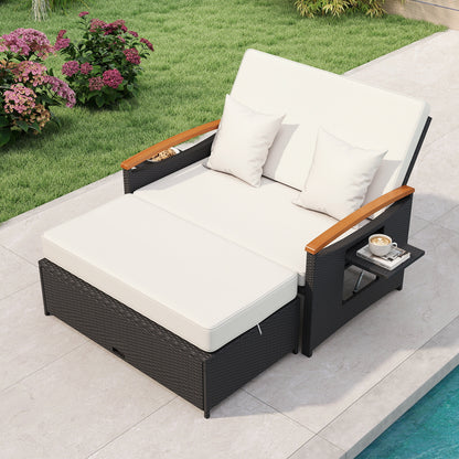 Outdoor Wicker Daybed with Folding Panels and Storage Ottoman, White Outdoor Seating & Patio Chairs at Gallery Canada