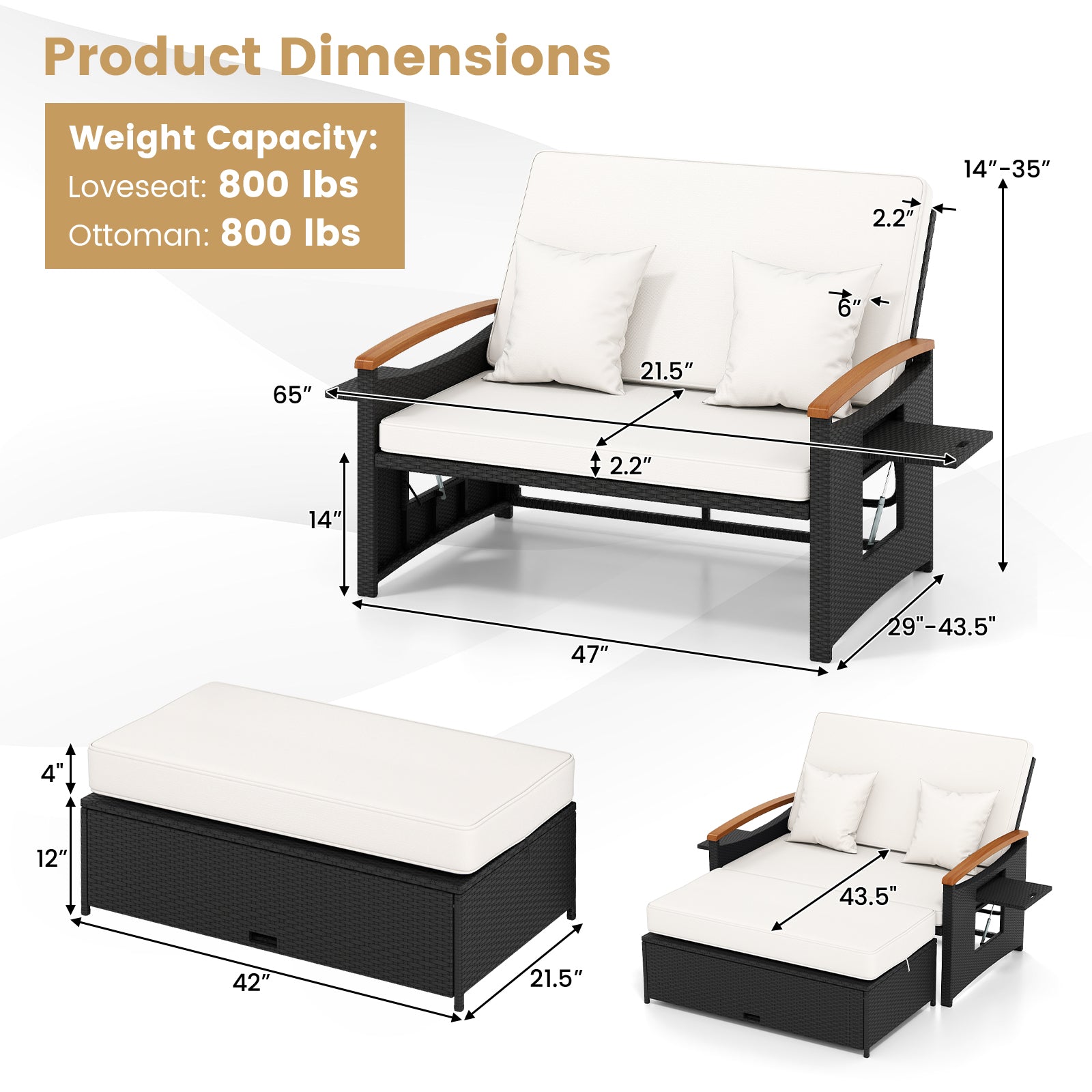 Outdoor Wicker Daybed with Folding Panels and Storage Ottoman, White Outdoor Seating & Patio Chairs at Gallery Canada