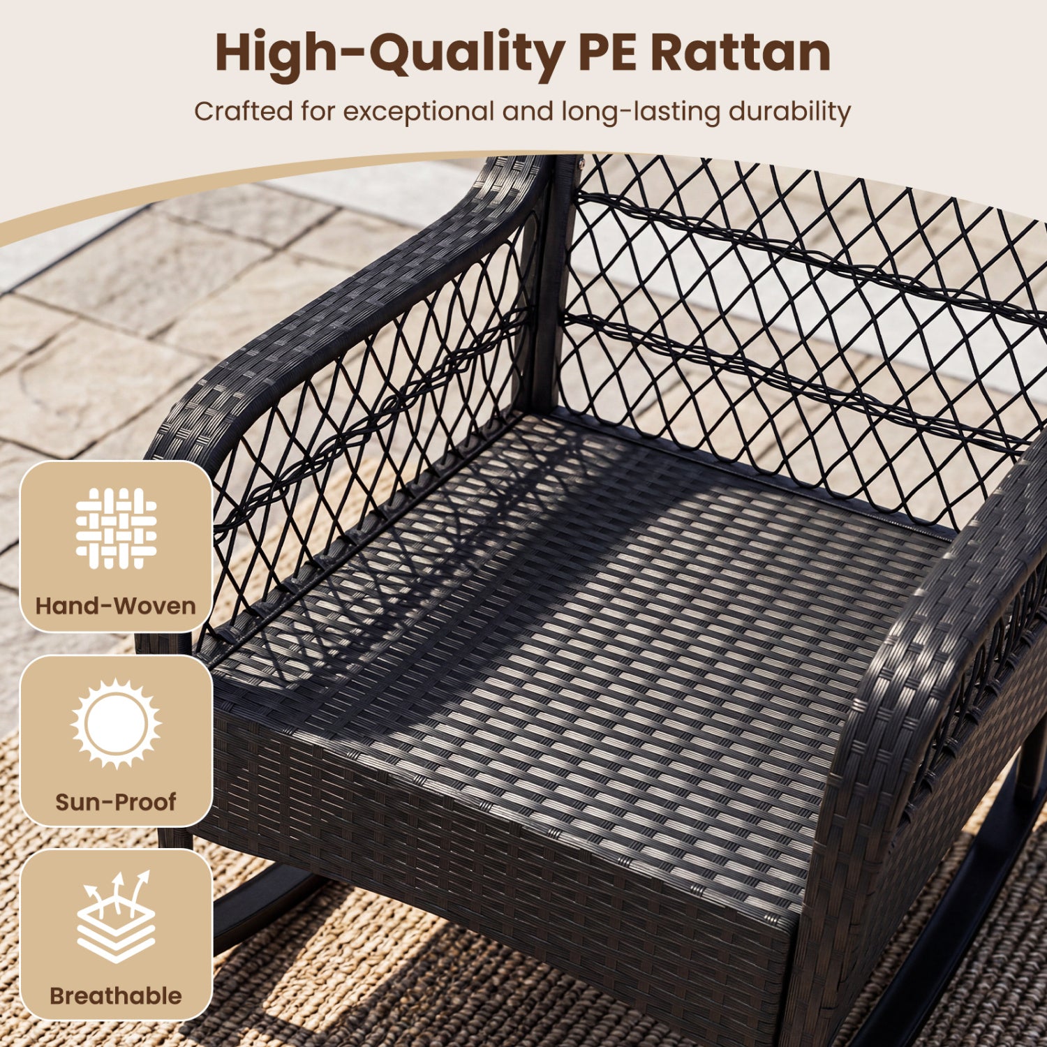 Outdoor Wicker Rocking Chair, Anti-Tip, Thick Cushion, Black Patio Rocking Chairs & Gliders at Gallery Canada