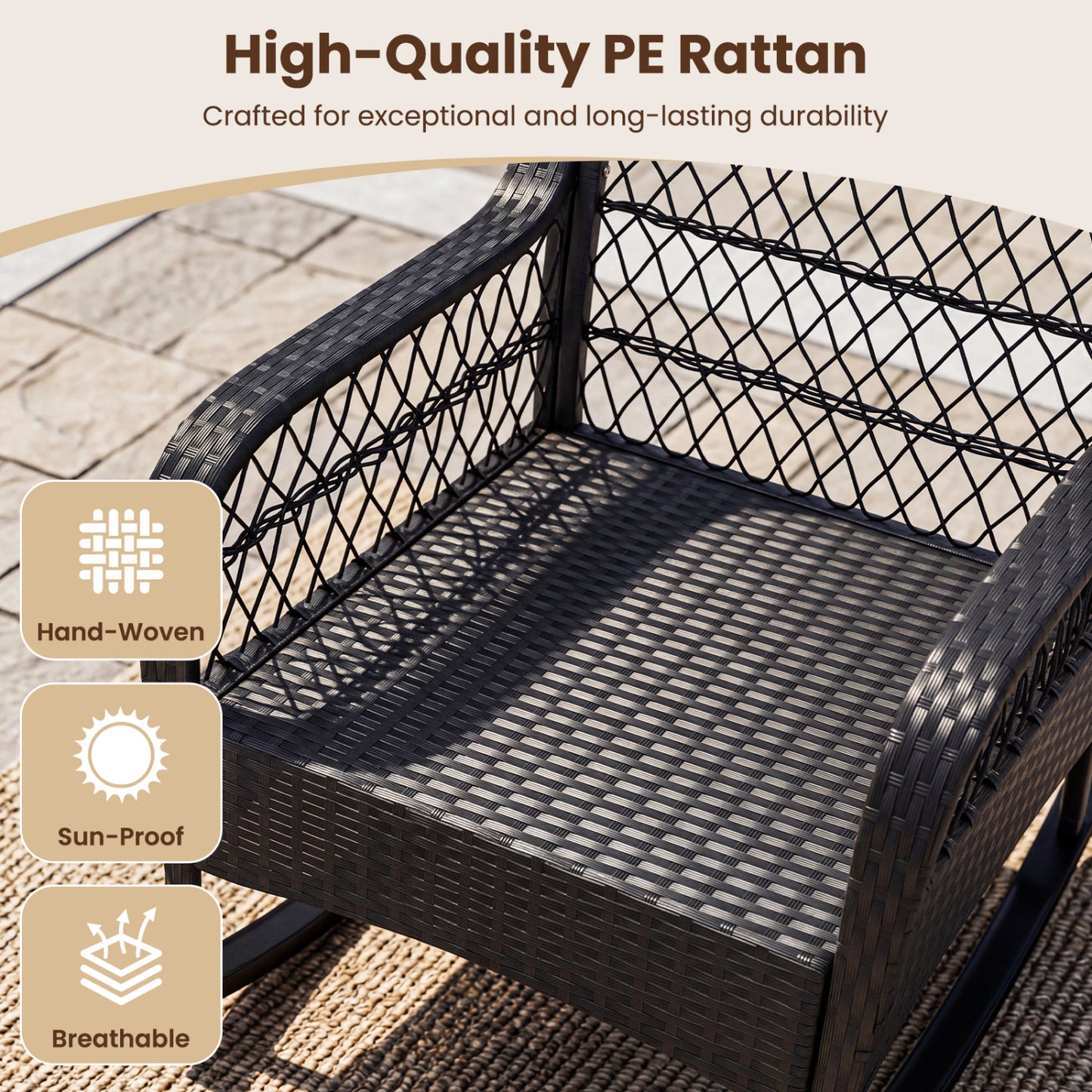 Outdoor Wicker Rocking Chair, Anti-Tip, Thick Cushion, Black Patio Rocking Chairs & Gliders at Gallery Canada