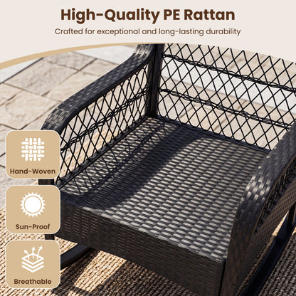 Outdoor Wicker Rocking Chair, Anti-Tip, Thick Cushion, Black Patio Rocking Chairs & Gliders at Gallery Canada